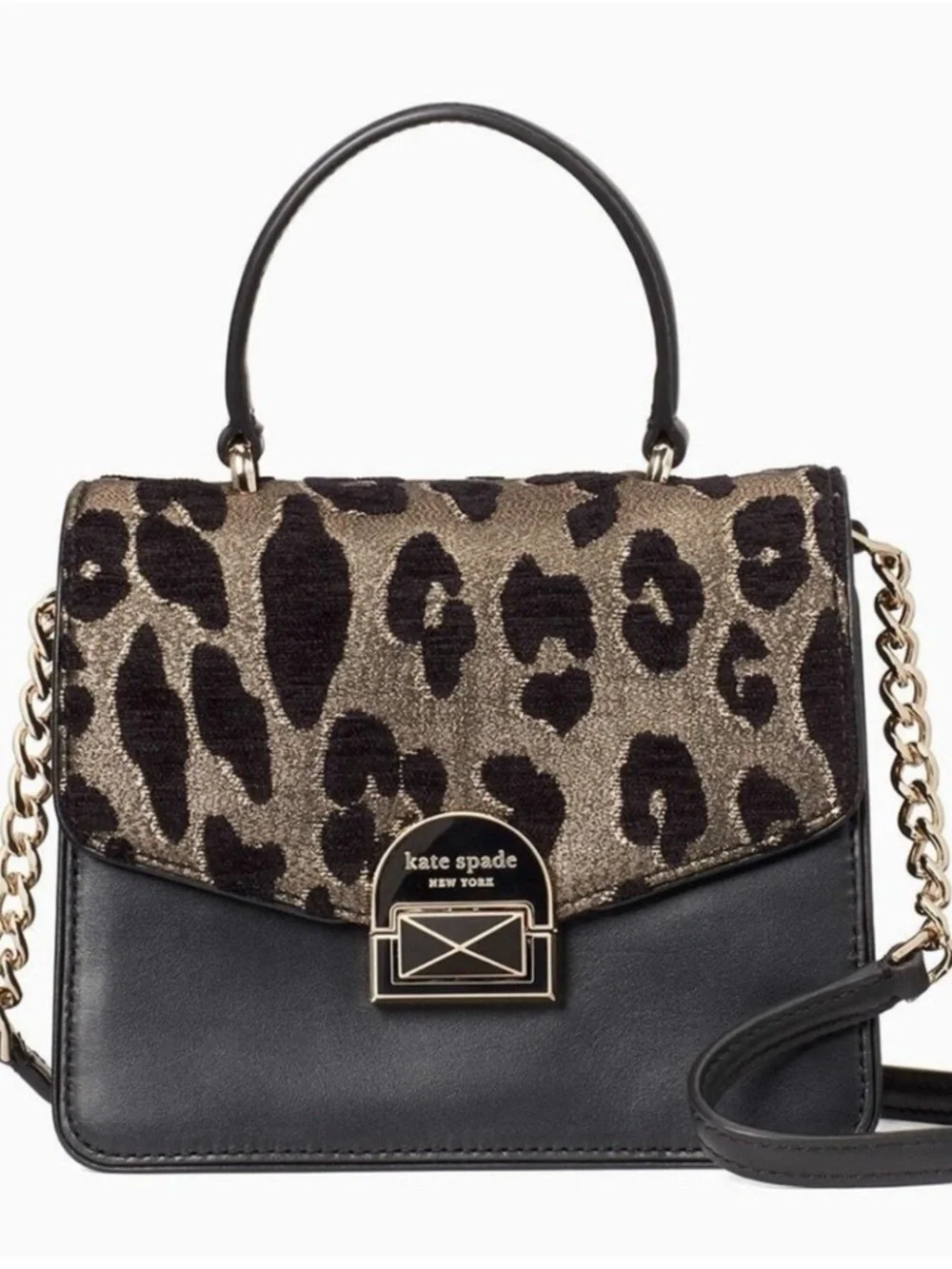 kate spade Leopard-Print Top Handle Satchel in Black and Gold-Tone